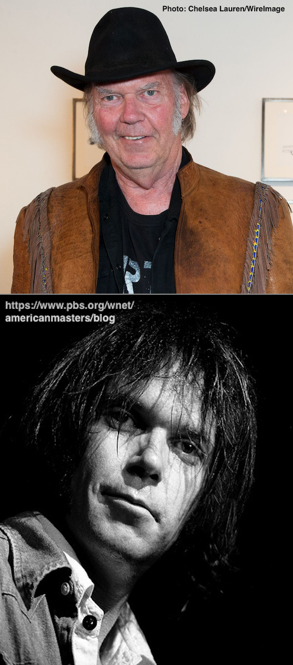 Neil Young, 2021 (top) & 1976 (bottom)